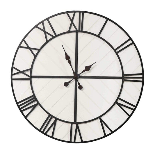 White Wood and Black Metal Wall Clock 31.5" - Novus Decor Wall Decor