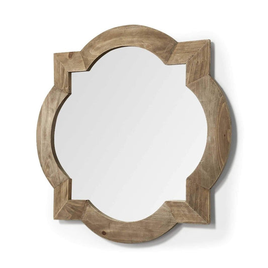 23" Round-Square Brown Wood Frame Wall Mirror - Novus Decor Wall Decor