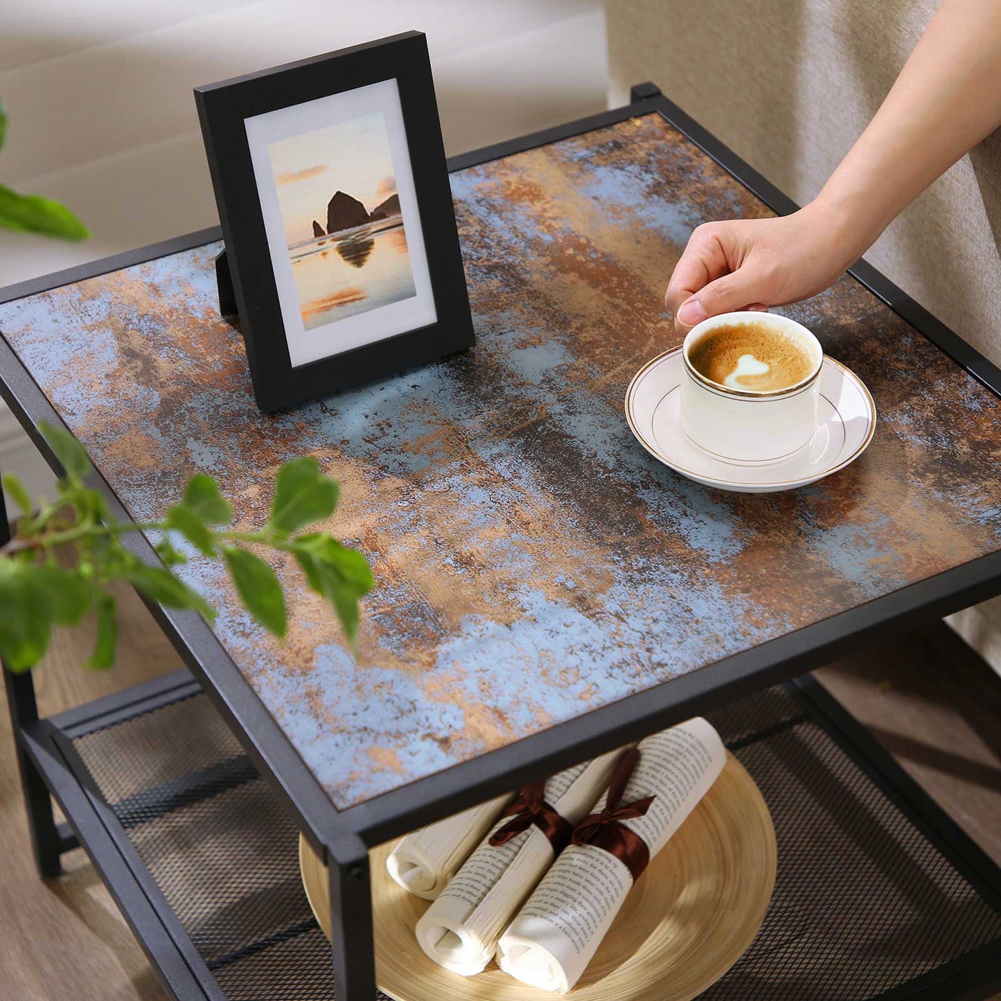 Unique Side Table with Shelf