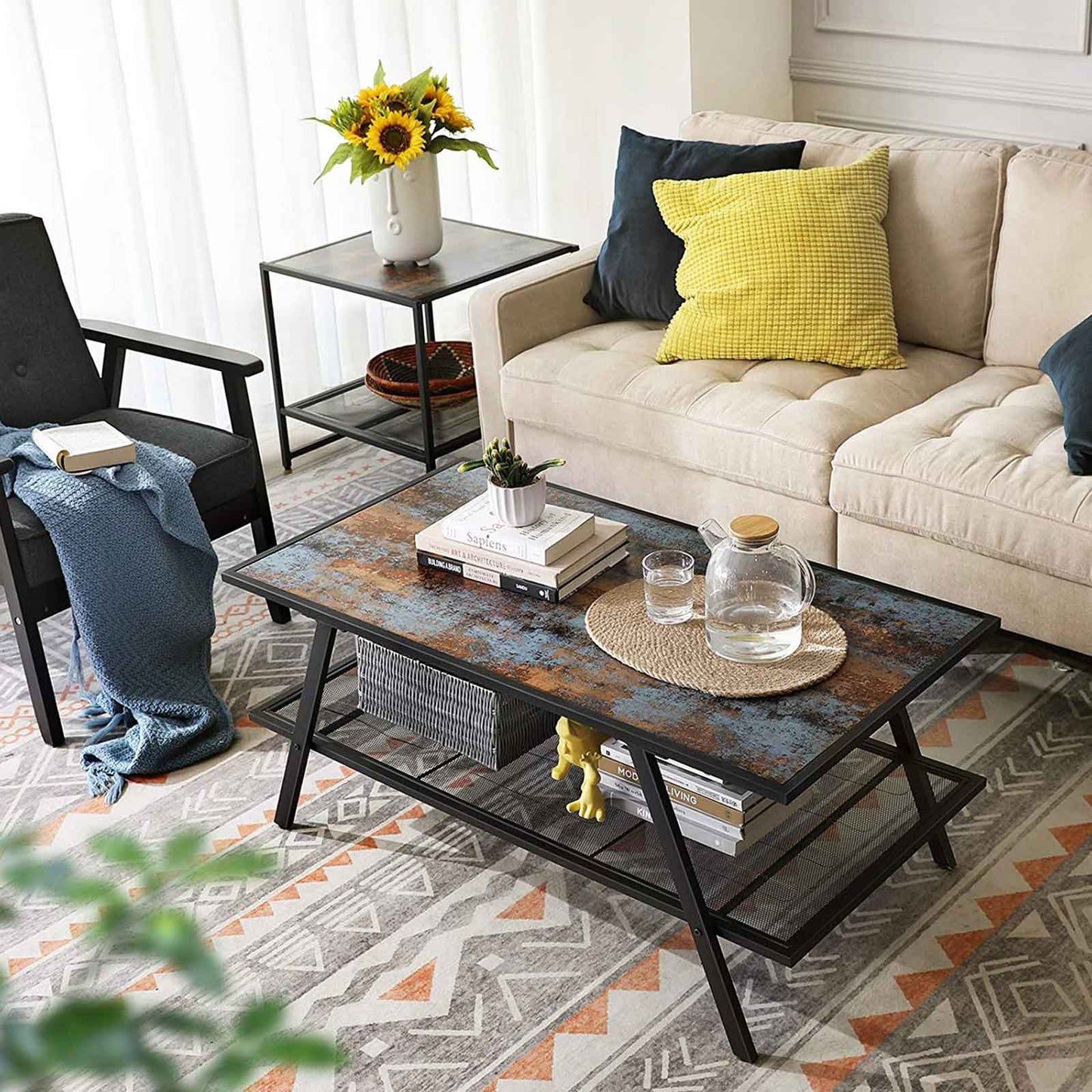 Rustic Mesh Shelf Coffee Table