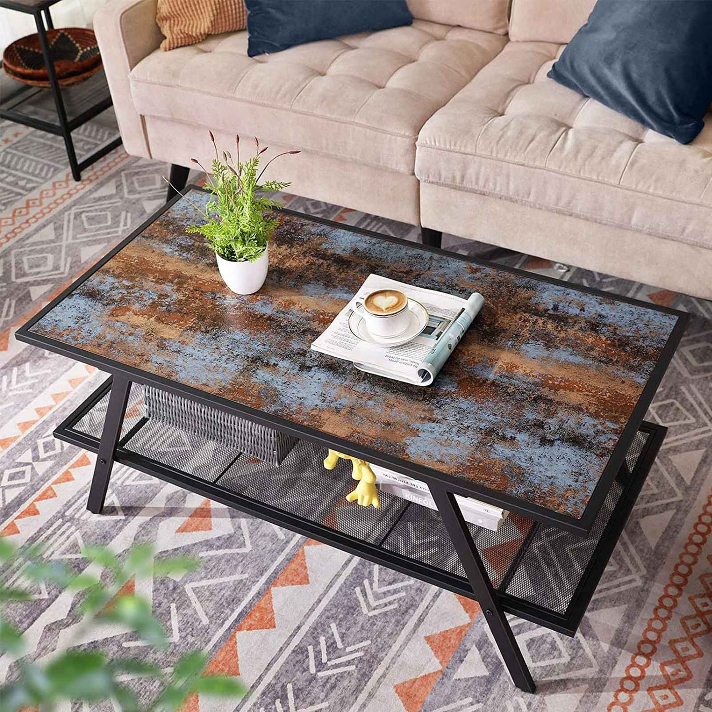 Rustic Mesh Shelf Coffee Table