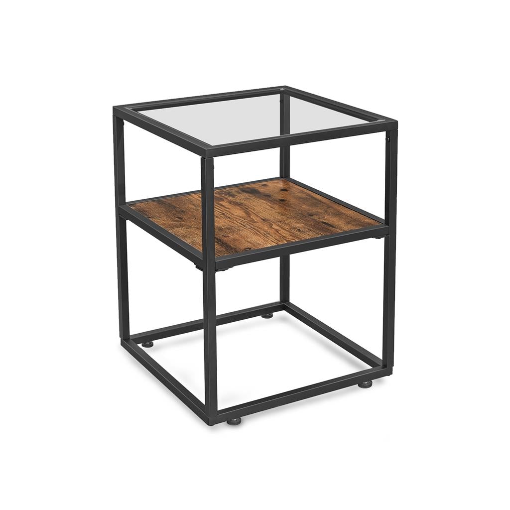 Tempered Glass End Table with Shelf