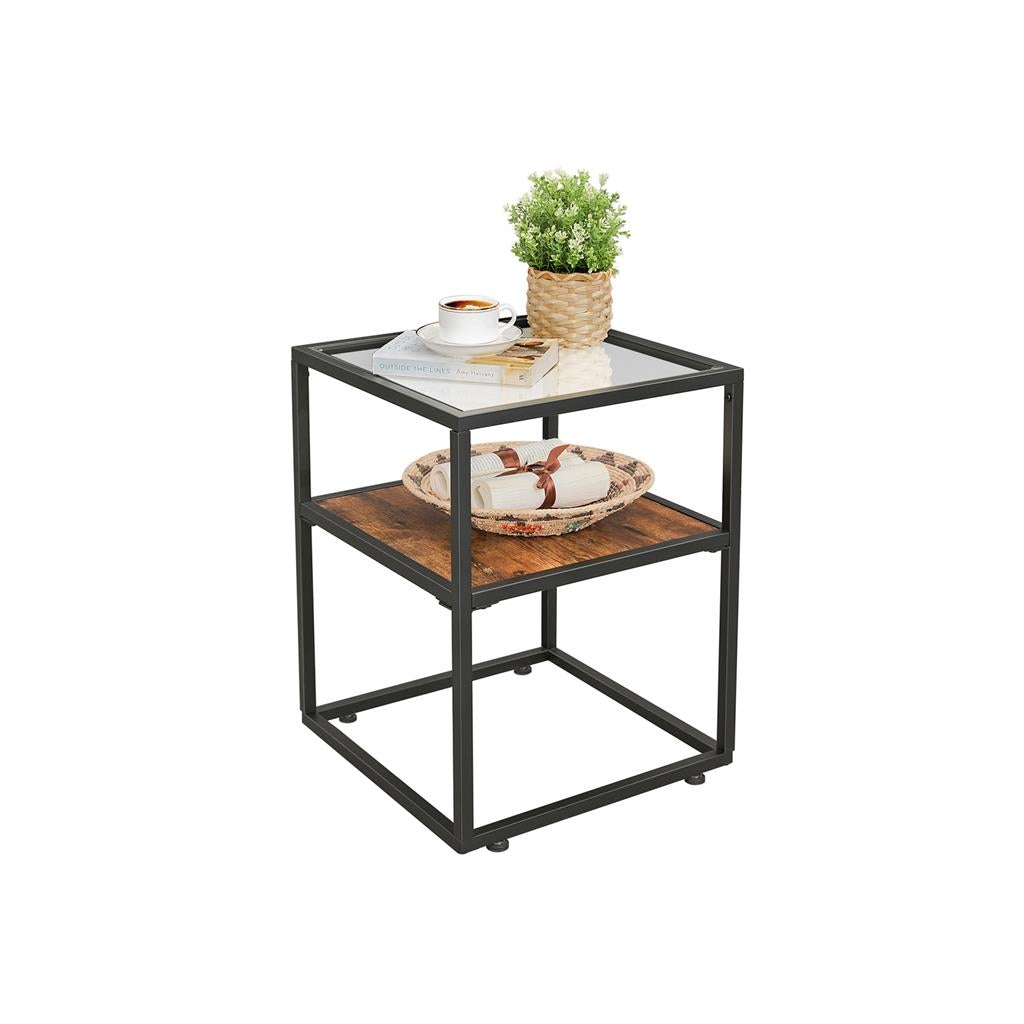 Tempered Glass End Table with Shelf