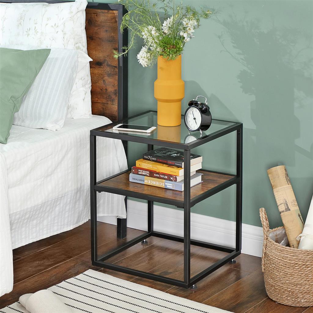 Tempered Glass End Table with Shelf