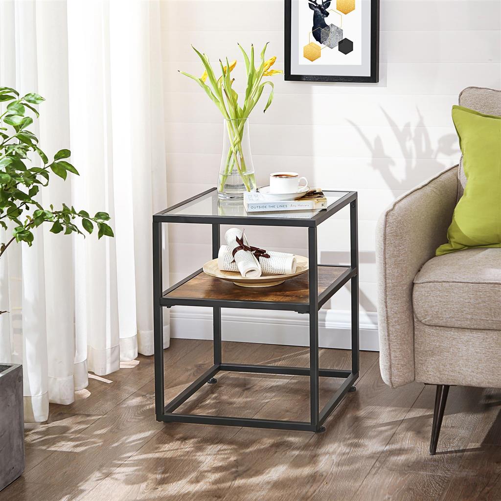 Tempered Glass End Table with Shelf