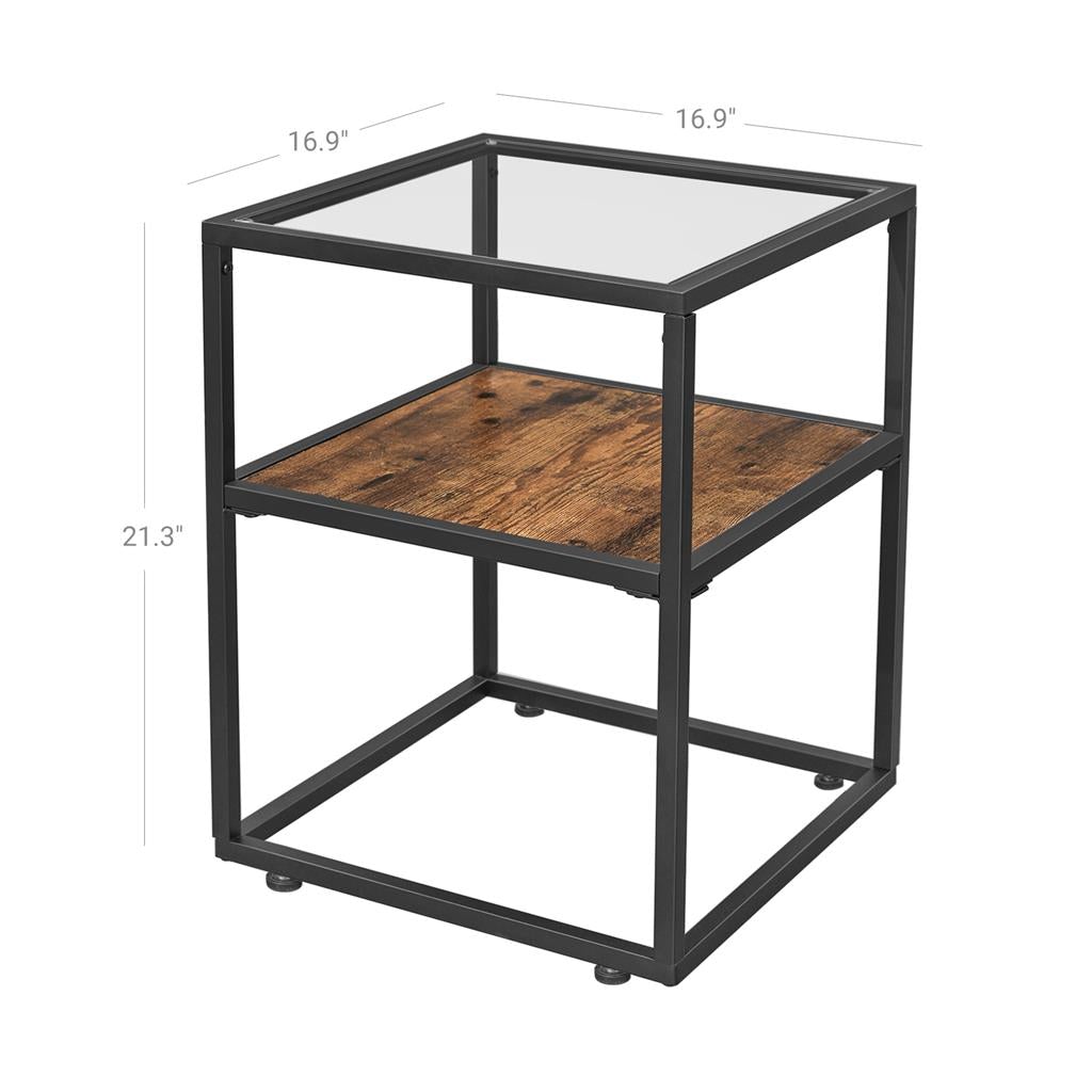 Tempered Glass End Table with Shelf