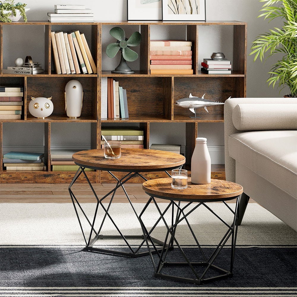 Nesting Table Set of 2 Rustic Brown and Black