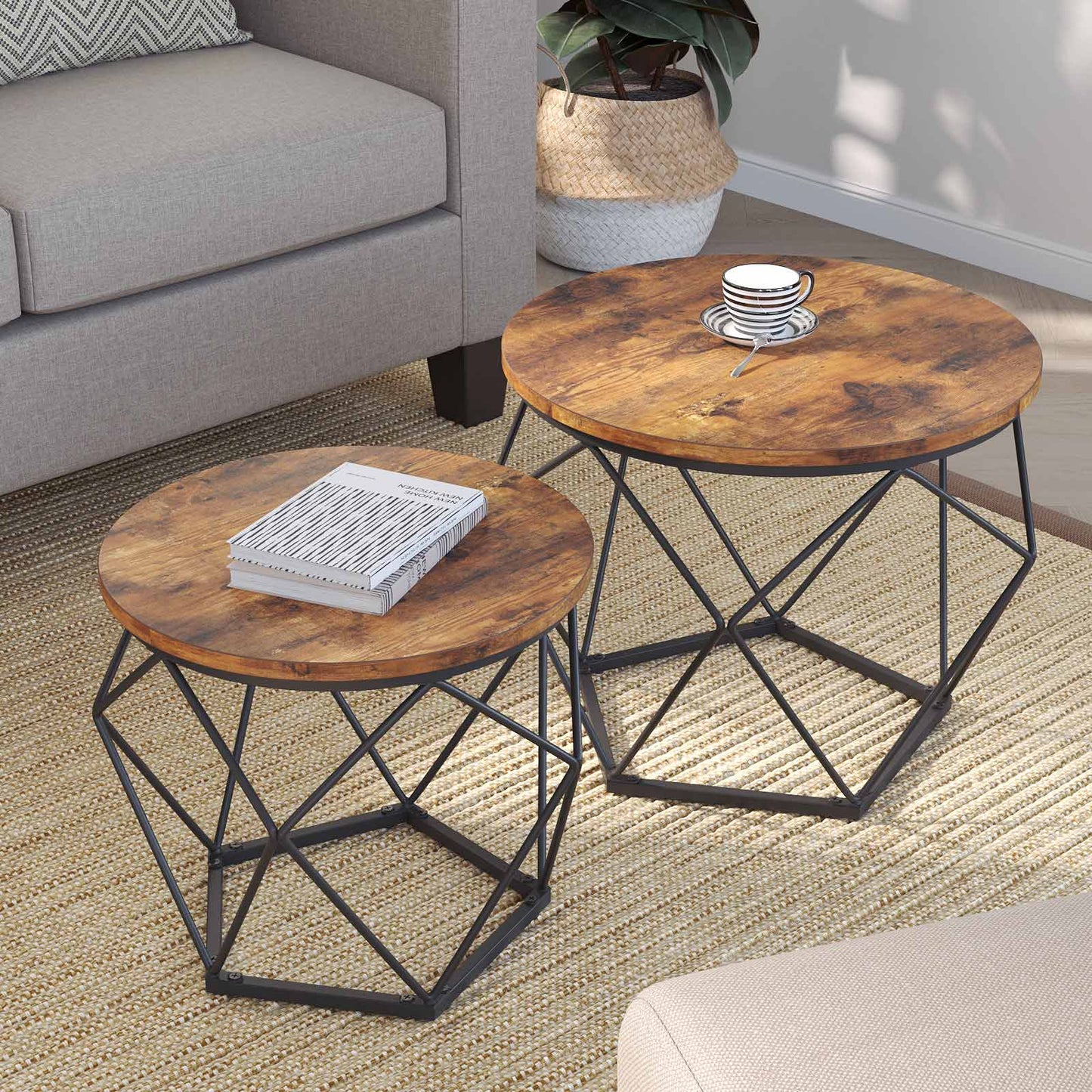 Nesting Table Set of 2 Rustic Brown and Black