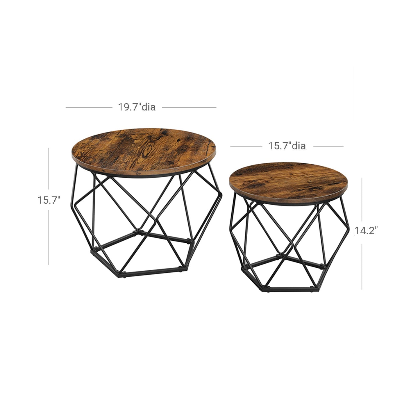 Nesting Table Set of 2 Rustic Brown and Black