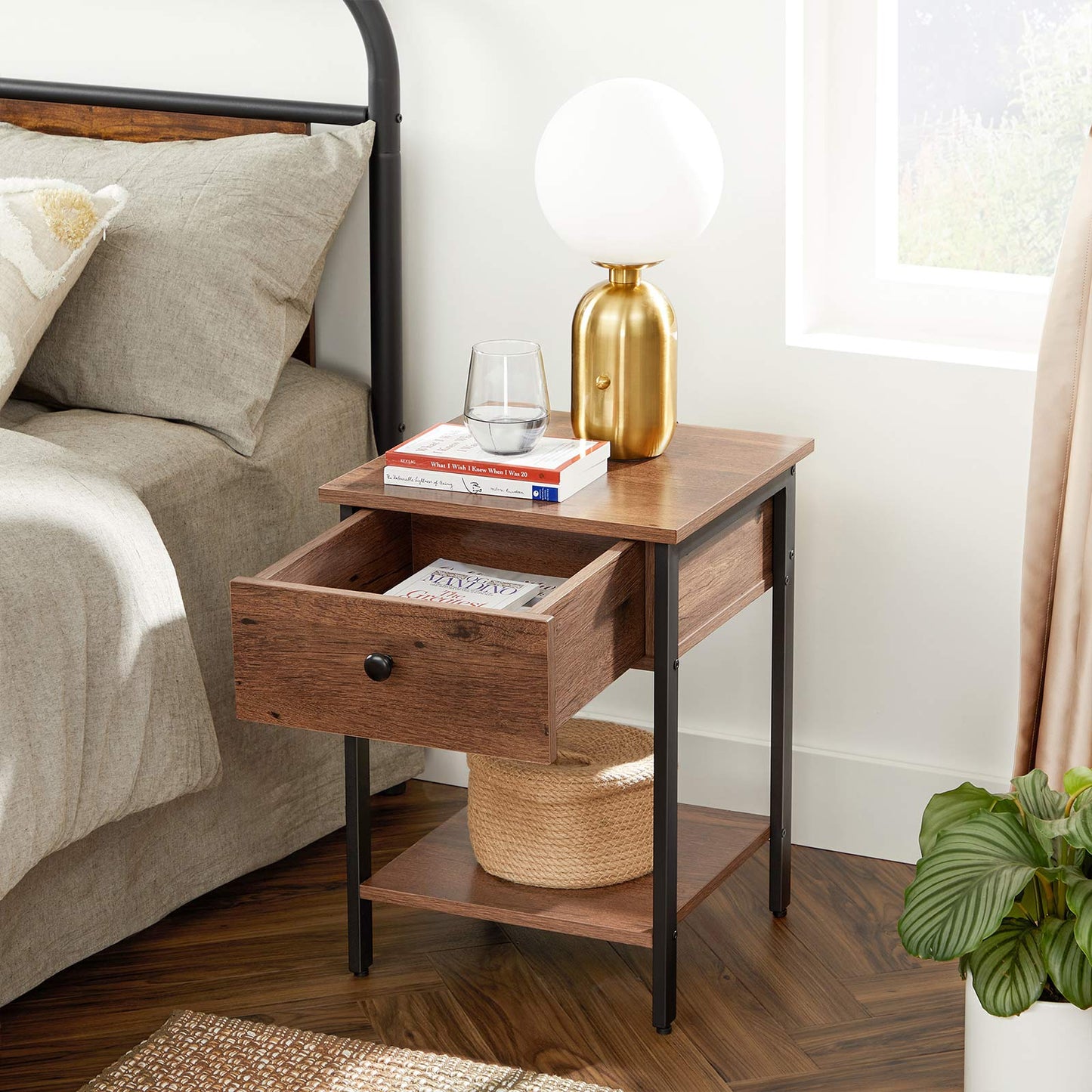 Side Table with Drawer and Shelf