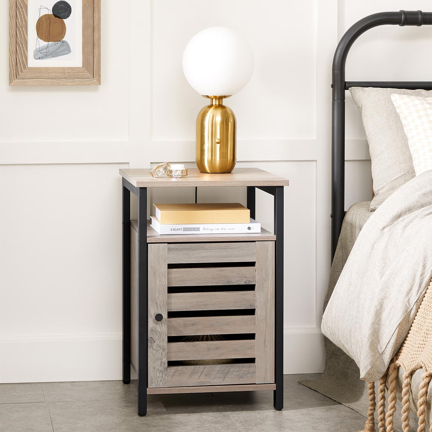 Gray Nightstand with Cabinet