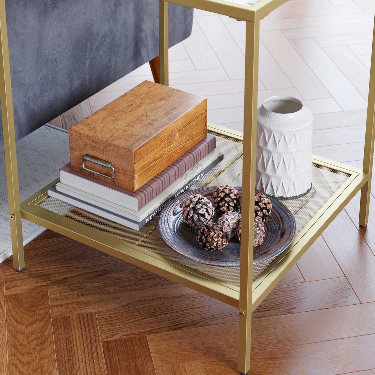 Glass Side Table with Shelf for Sale