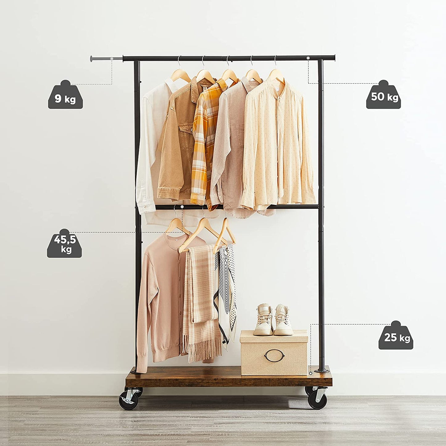 Double Rod Industrial Rolling Garment Rack