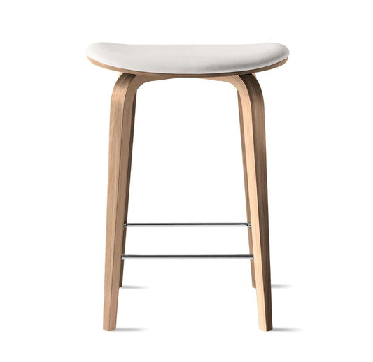 White Oak Rift / Spinybeck Leather Velluto Pelle Boomerang 0440 / Counter: 25 in height Under Counter Upholstered Wood Stool OPEN BOX
