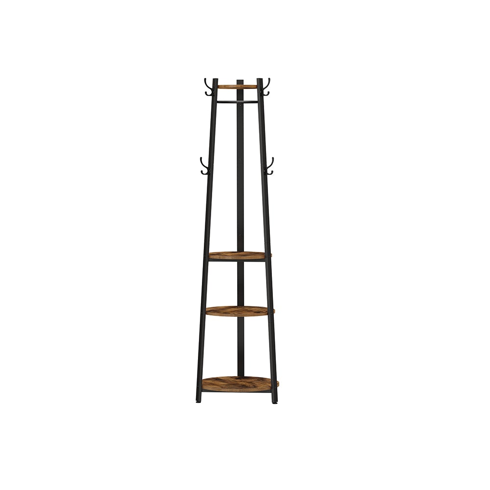 Coat Stand with 6 Hooks 3 Round Shelves