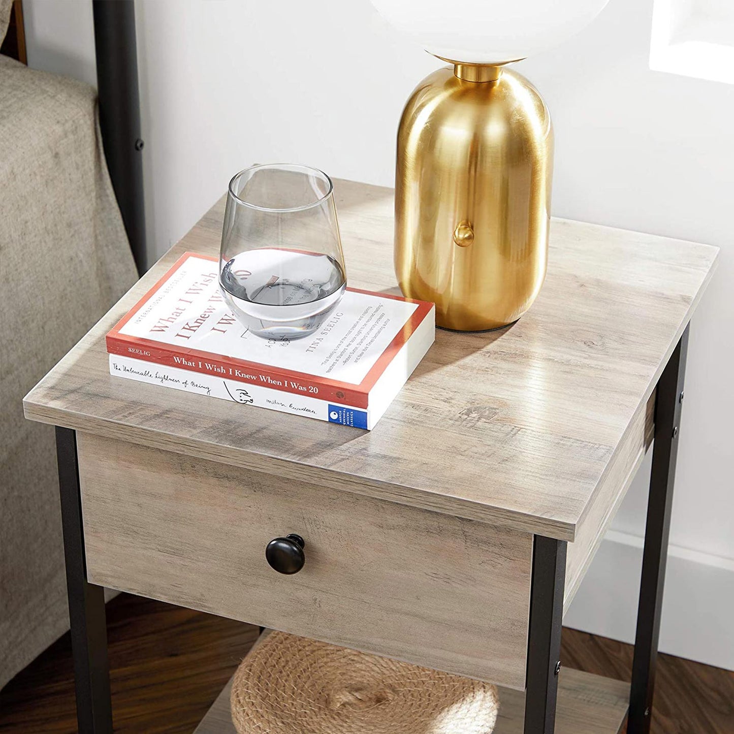 Nightstand with Drawer in Gray