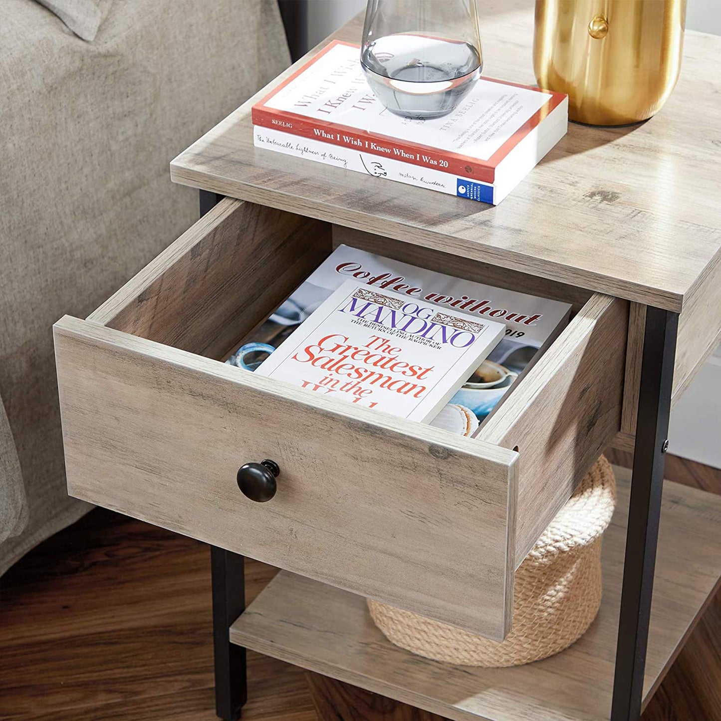 Nightstand with Drawer in Gray