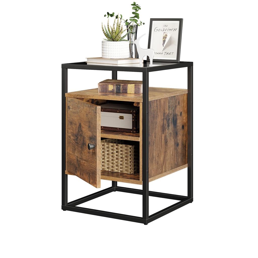 Glass Side Table with Cabinet