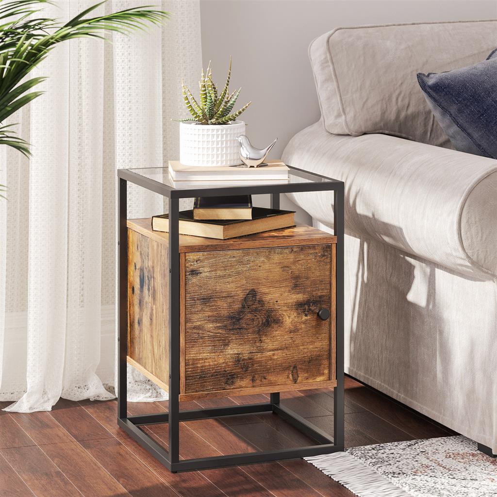 Glass Side Table with Cabinet