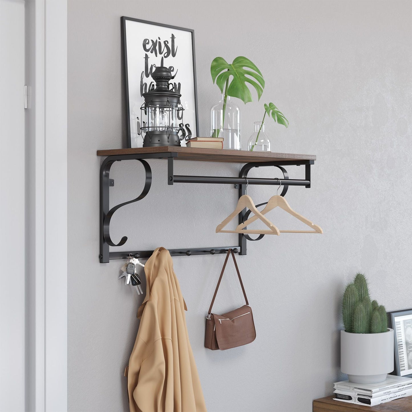 Industrial Coat Rack Shelf Wall Mounted