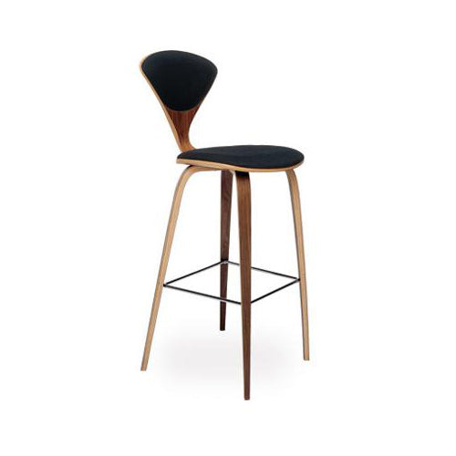 Bar Stool with Wood Base - Upholstered Seat and Back