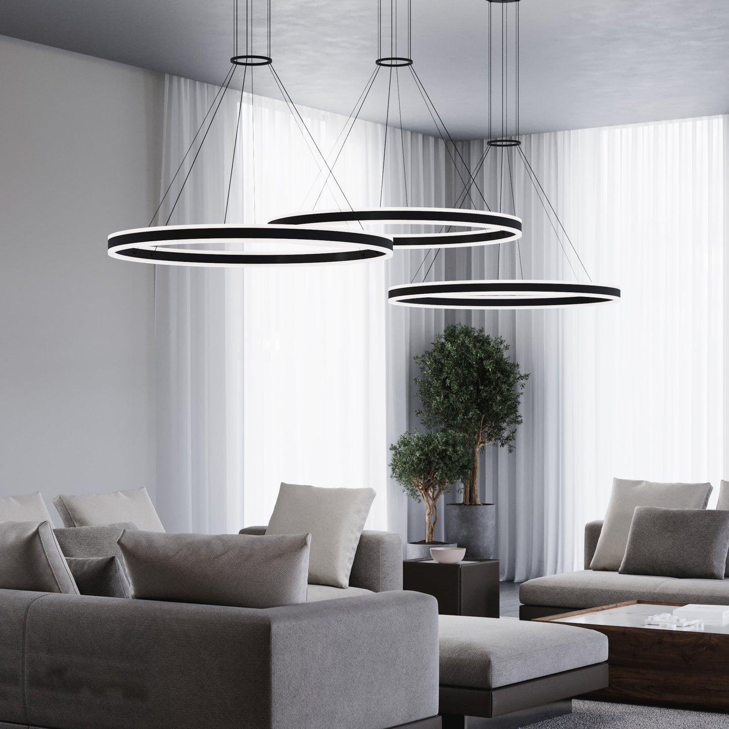 Double Corona LED Ring Pendant Light