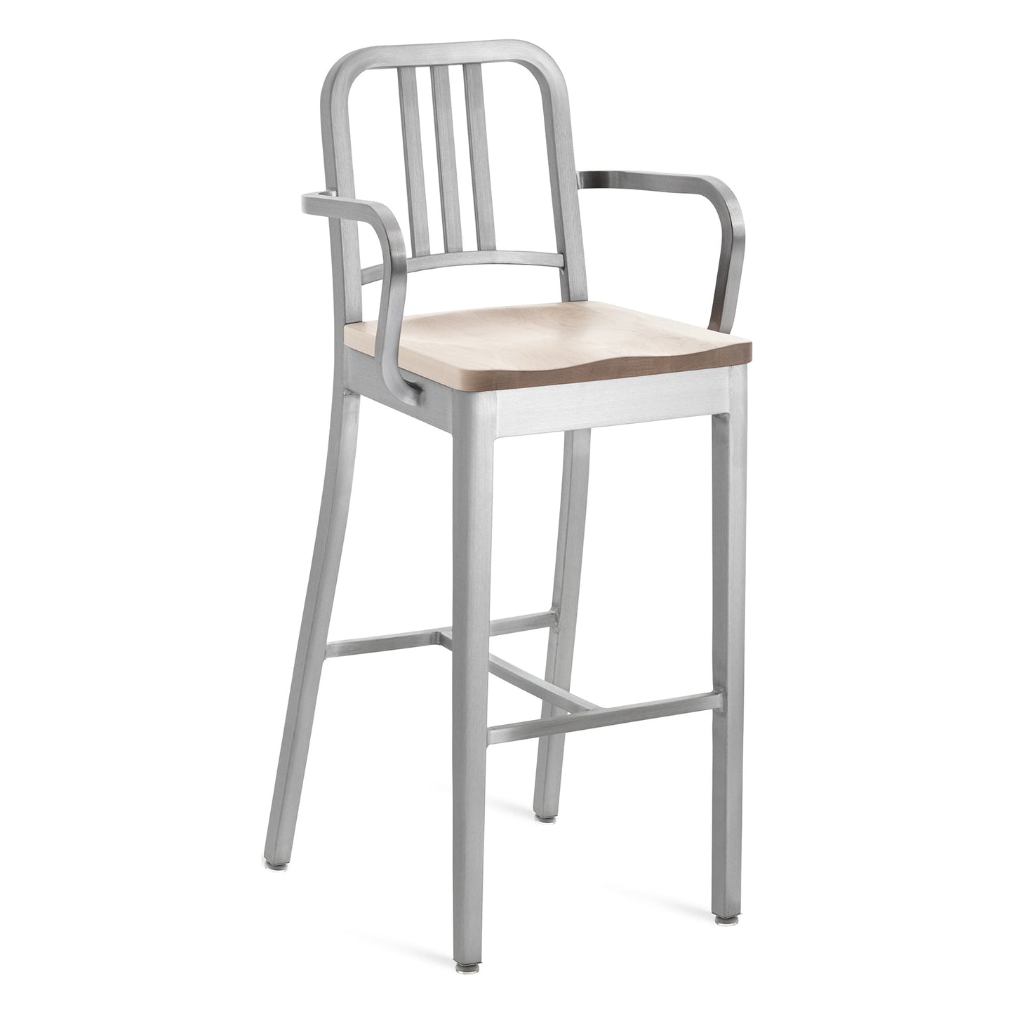 Navy Stool with Arms & Wood Seat