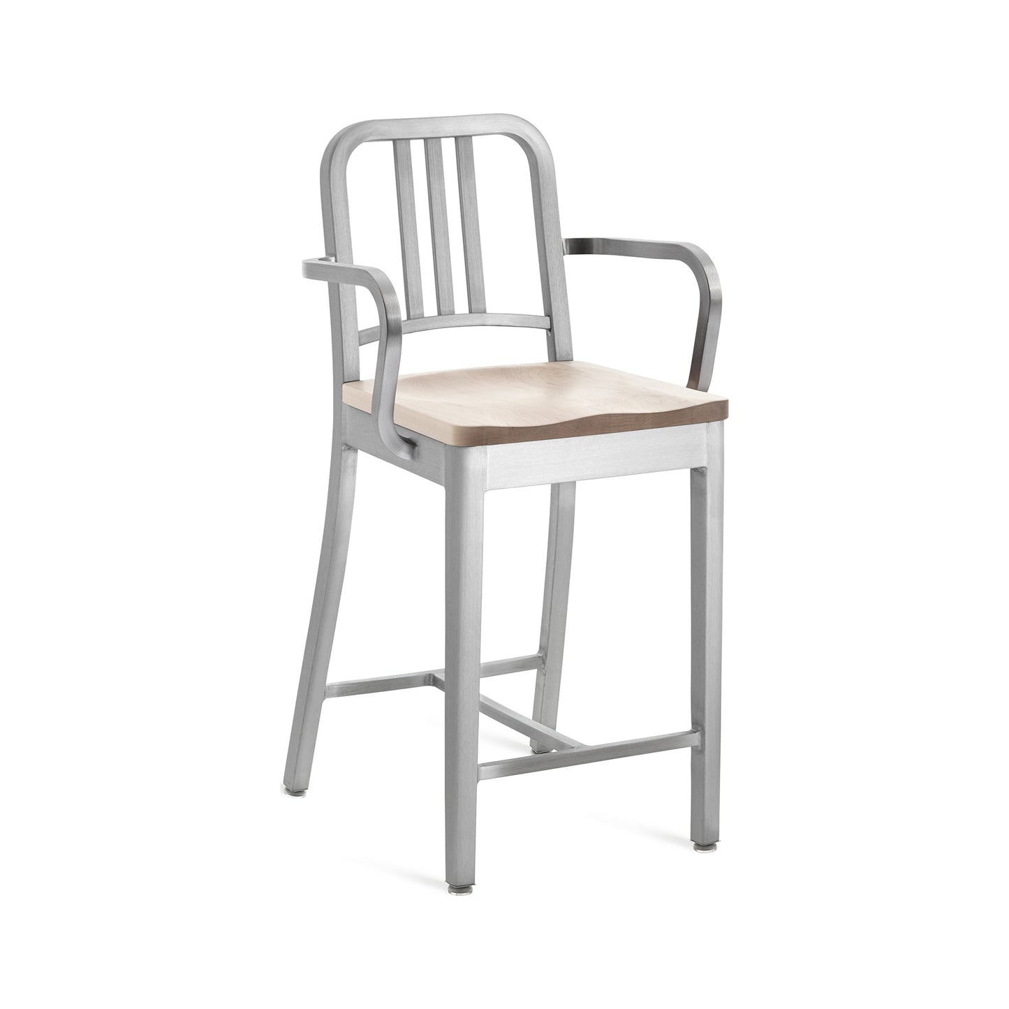 Navy Stool with Arms & Wood Seat