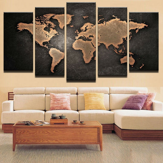 5 Piece World Map Oil Painting - Novus Decor Wall Decor