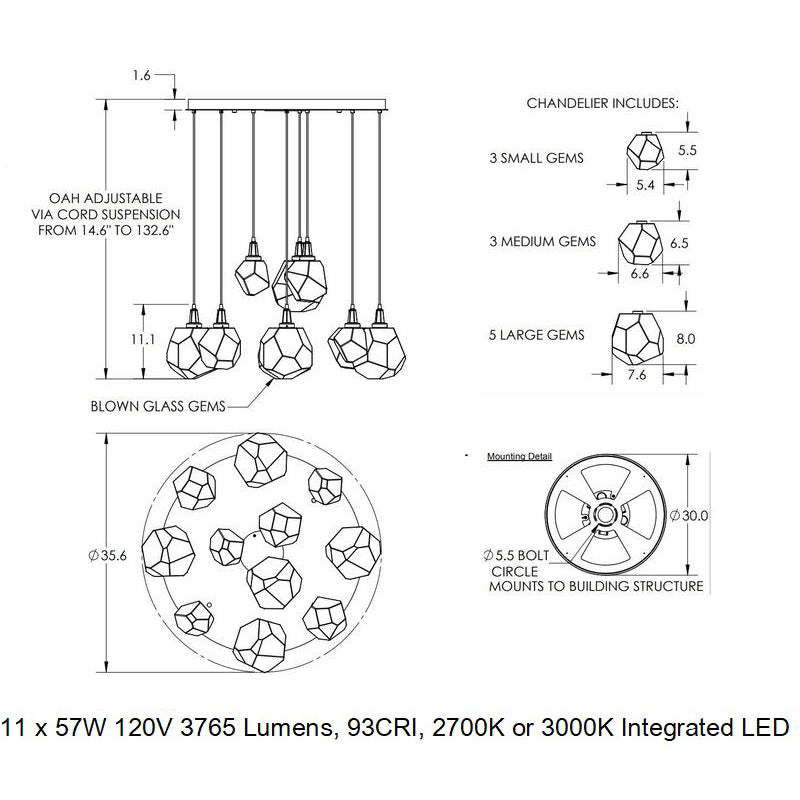 Gem L Round Multi-Light Pendant Light