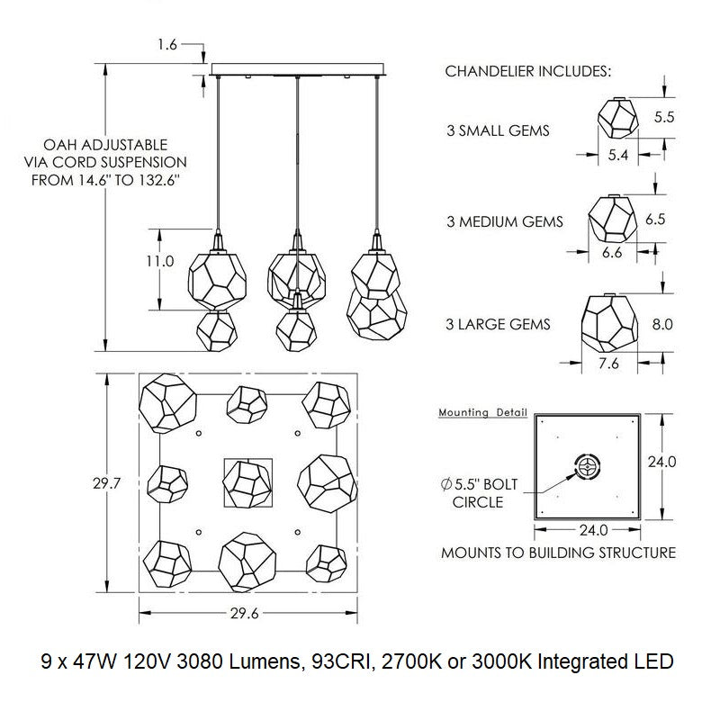 Gem Square Multi-Light Pendant Light