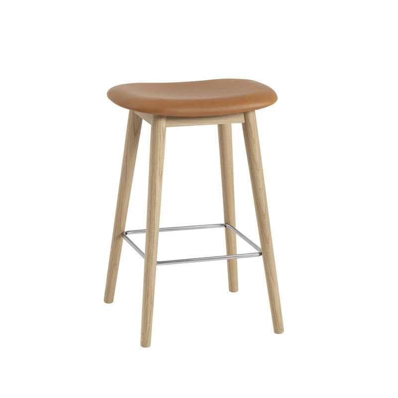 Fiber Upholstered Stool with Wood Base