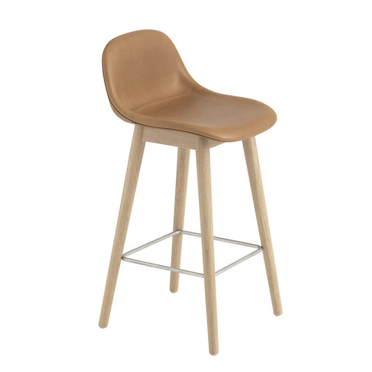 Fiber Upholstered Backrest Stool with Wood Base