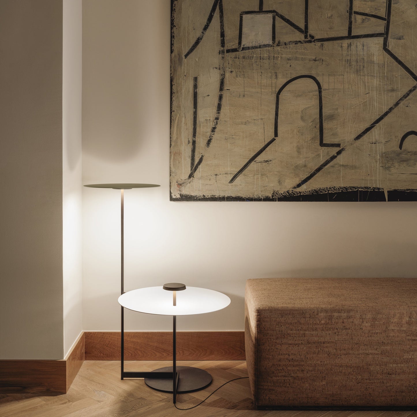 Flat Side Table / Double Floor Lamp